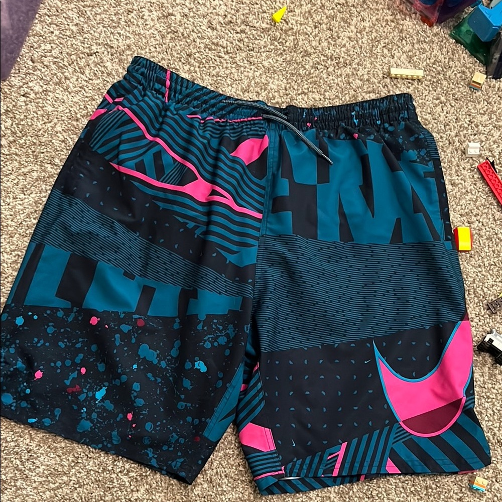 Nike Blue and Pink Swim Shorts with Dynamic Design